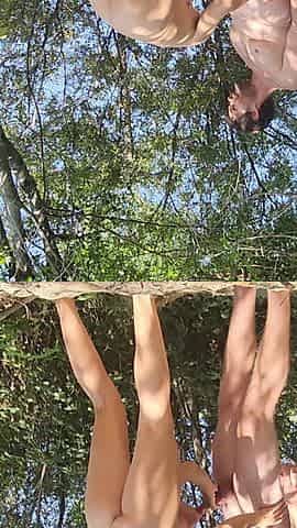 Sexy Blonde Nudist Fucks Man by the Creek After Hike
