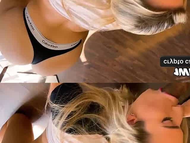 Hot platinum-blonde with perfect backside blow monster cock