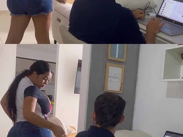 Sexually excited maid and wench screws her boss whilst his wife is out shopping