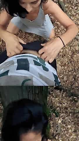That guy gave her his jock and cum on her large booty early in the morning in the forest.