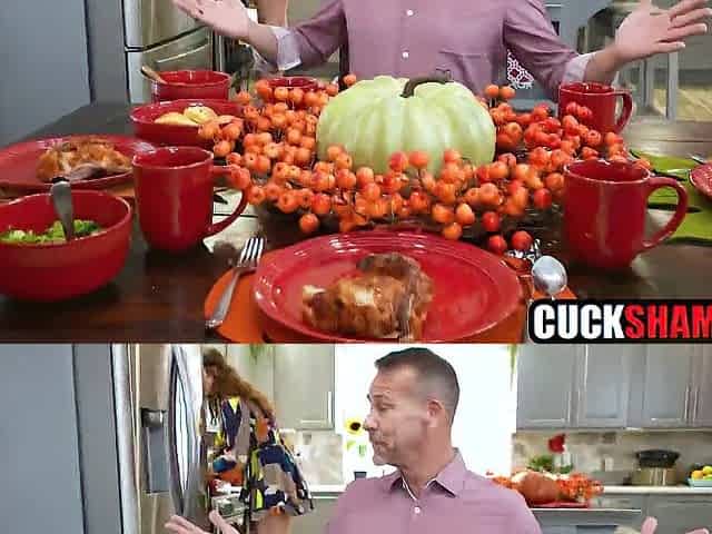 Cuckold spouse sharing wife with Thanksgiving Day guest