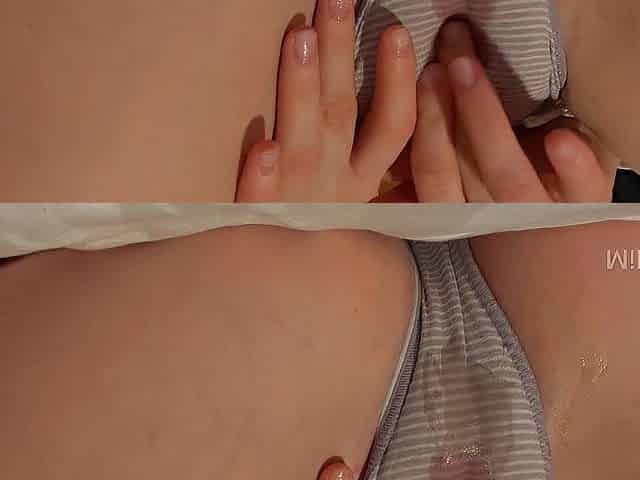 Sweetly masturbating cunt with creampie inside