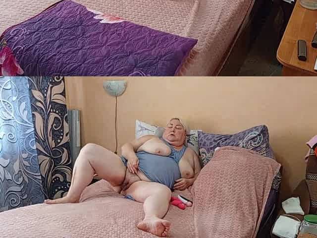 Stepmother-in-law with Big Hairy Cunt Masturbates