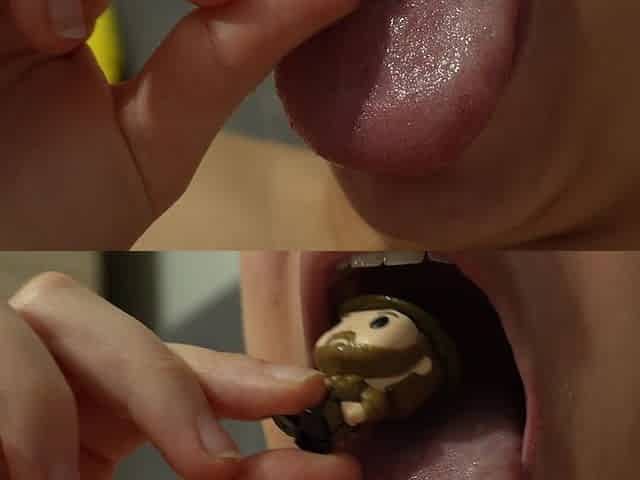 Giantess Girl Eats a Tiny Human and Sucks Him