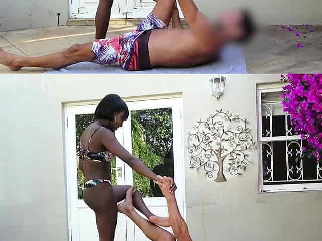 This TIGHT EBONY was doing yoga outside