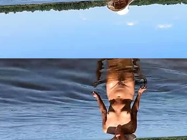 Blonde Solo Nudist Shows Off Tattoos by the River