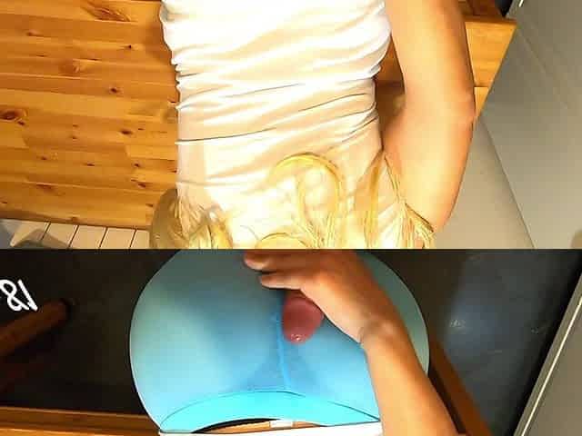 Stepmom with Transparent Leggings Teases, Rubs, Touches and Squirts Stepson's Cock