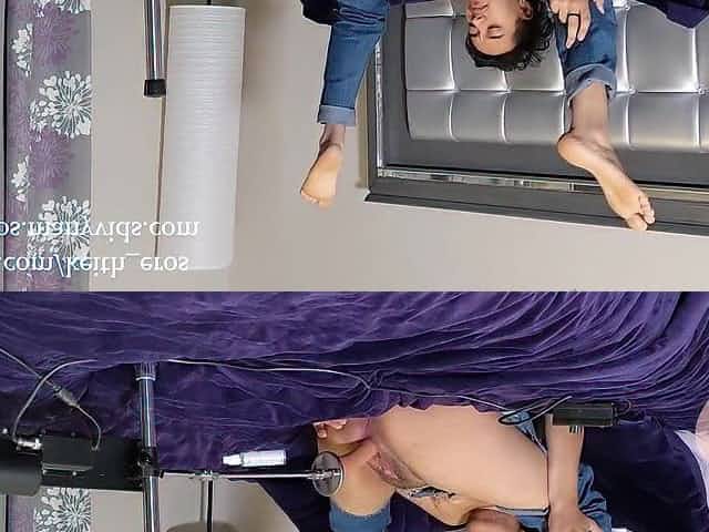 FTM latino uses large vibrator bang machine for creamy cunt orgasms // Keith Eros
