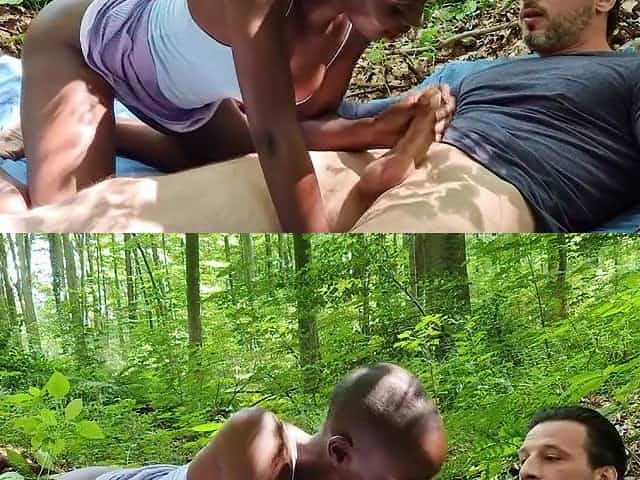 German skinny black teen at amateur fuck in forest