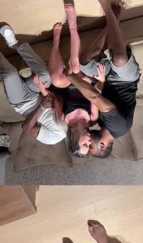 The 1st time the cuckold let his hotwife be with 2 ebony boyz.