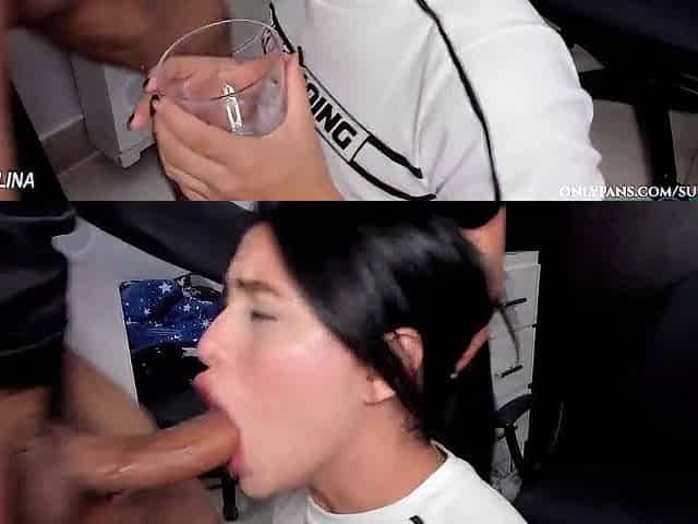 Very indecent fellatio screwing his mouth ends in milk and saliva washroom