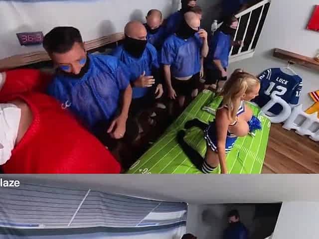 BTS 360 Look At Cheerleader vs 2 Football Teams Team fuck