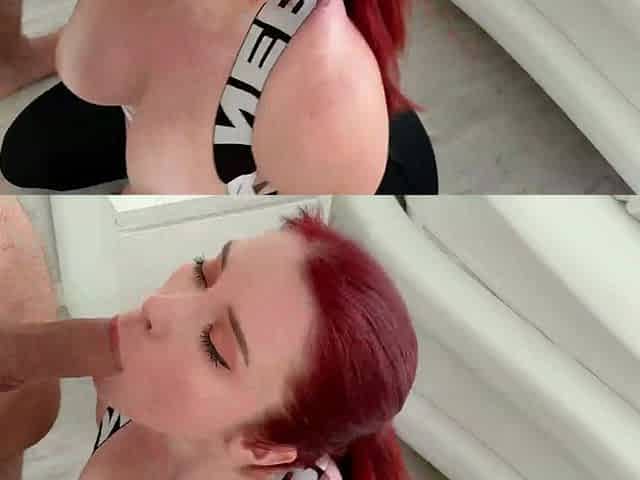 Man Hard Fucks and Cum on Big Tits Fitness Redhead after Gym