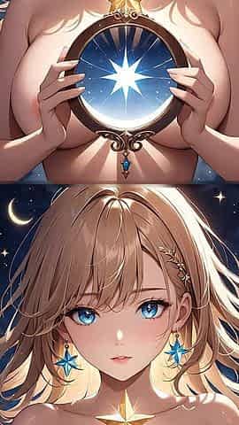 Starlit Reflections - Ai Girl Holding a Magical Mirror