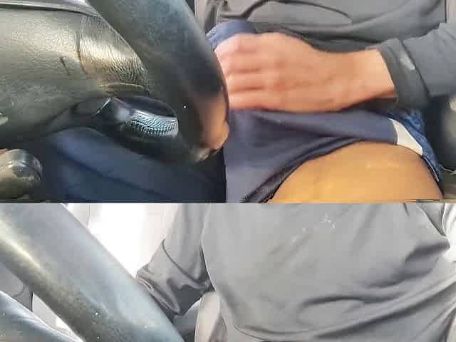 Hawt dude jacking off and spitting rod in public in car