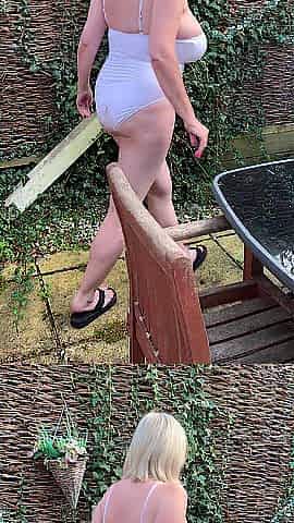 Aged breasty golden-haired, white swimsuit banging large sex-toy playing messy words scrabble