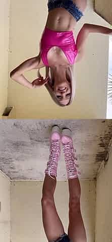 Sexy Skinny Fit Blonde Dance Tease in Micro Jean Shorts and High Heel Boots