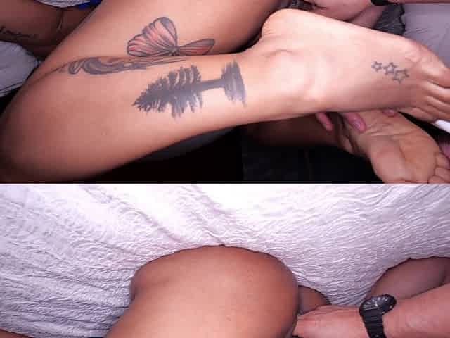 Bimbo Tattoed Girl Eat Cum From Her Own Feet