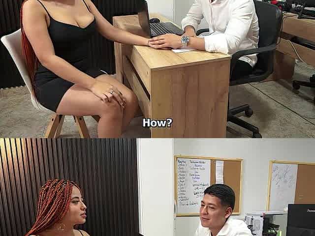 Redhead beauty knows her large melons can make her get that desired job - Horvex & Celeste Alba