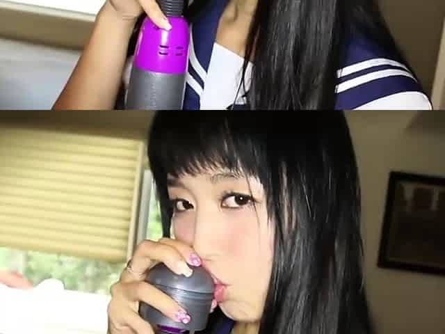 Brunette Asian babe uses toys to jack hard