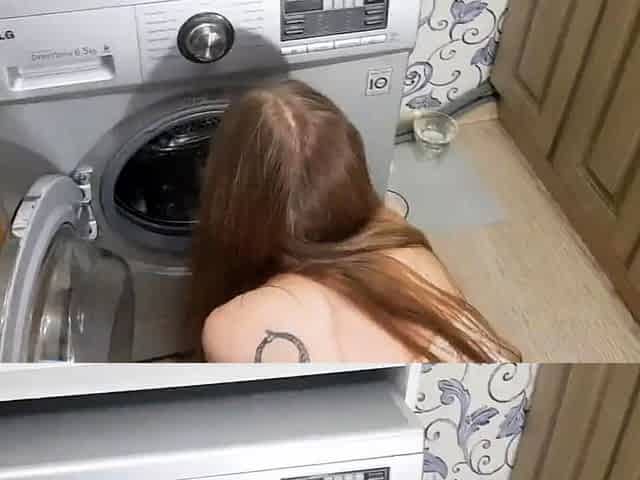 Big Cock Fucks Curvy Maid Stuck in Washer