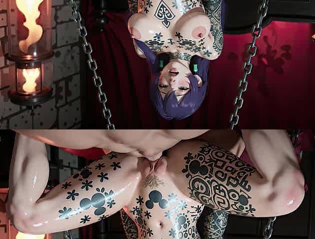 Nadine DX is riding and bawdy talk in the dungeon. semi realistic cg animation. Take 1.