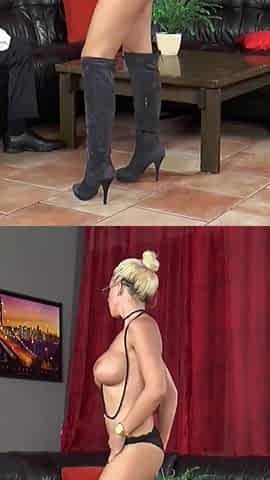 Sexy MILF strips and fucks business man