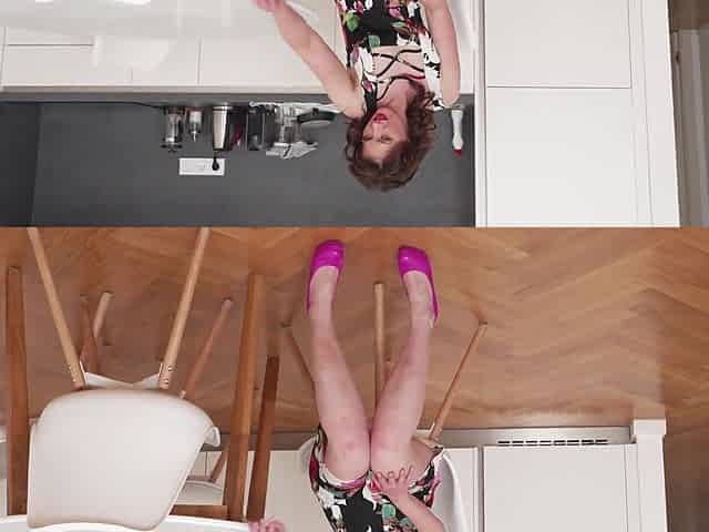 Slender Charlie Nice plays with her cucci in the kitchen