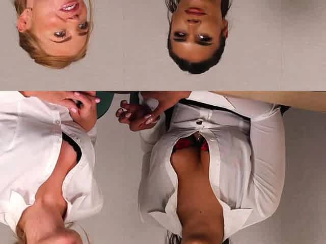 Busty office voyeurs reviewing tugjob