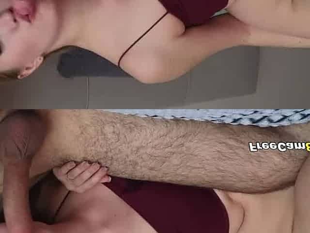 Gorgeous Blonde Deepthroating While Lying on His Chest