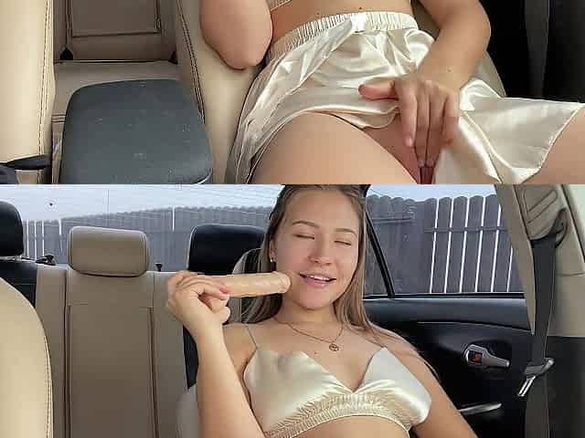 Sex toy in the car. Pleasing climax in a public place!