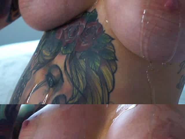 Hot babe with big boobs playing with her lactating boobs