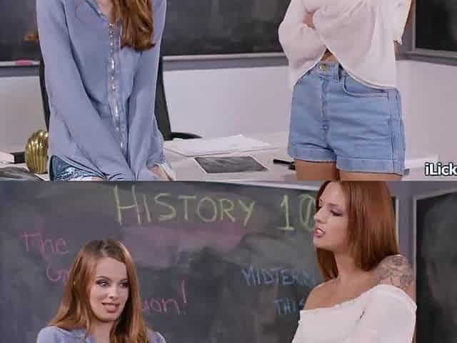 Redhead teen screwed by lesbo class rep