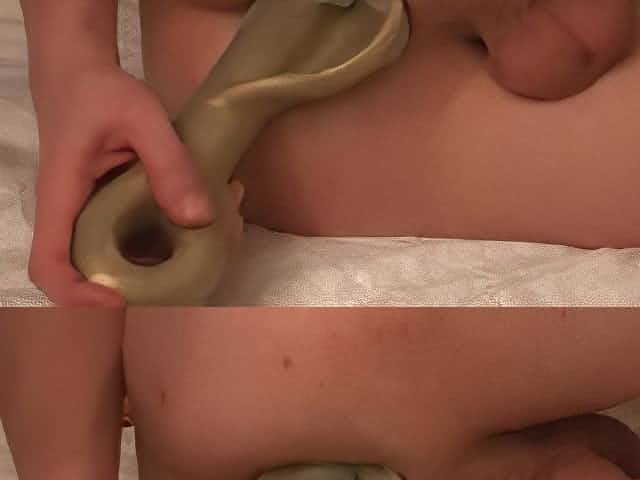 Pegging prostate and anal stretching with bizarre shovel dil