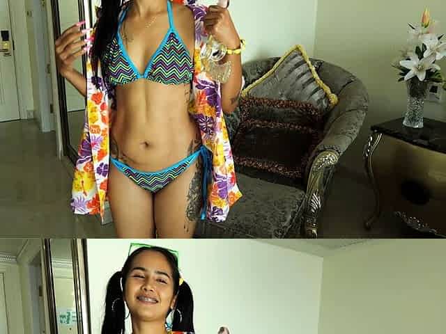 Thai teen slides a cock into her pussy