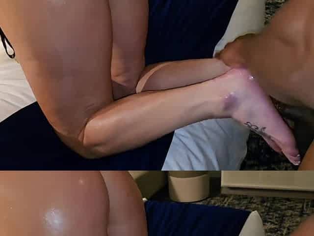 Oiled up Blonde MILF Gives First Foot Job
