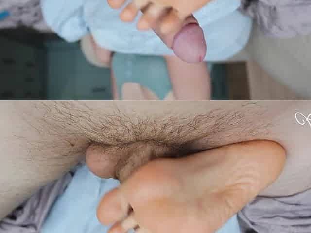 Footjob with Cum on the Small Toes
