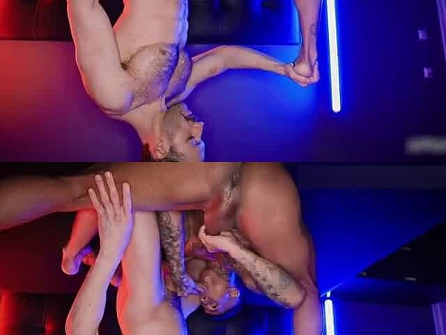 Built Tattooed Guy Swallows Anything and Sits on the Bearded Stud's Large Cock (Deepthroat Anal)