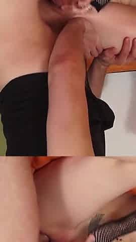Redhead German MILF with piercing and tattoo loves getting a cock in her pussy and getting her face filled with warm cum