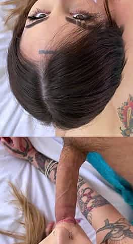 Small tit brunette gives a POV blowjob
