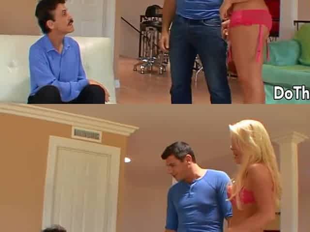 Blond Jamie Applegate Rides a Hard Jock in Front of Her Mature Cuckold
