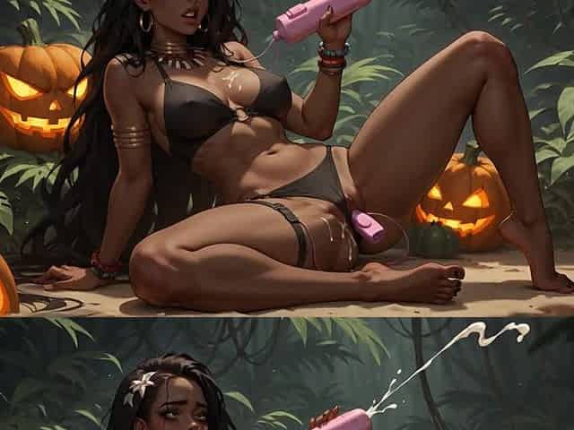It's a Spooky Night, and the Black Goddess Is Having a Hot XXX Encounter!