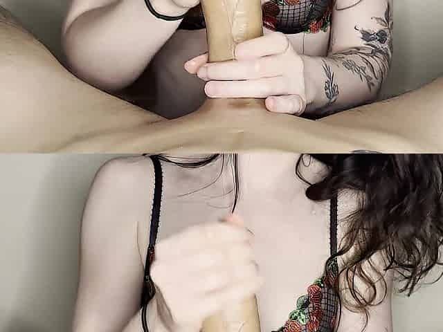 girlfriend cums on large knob