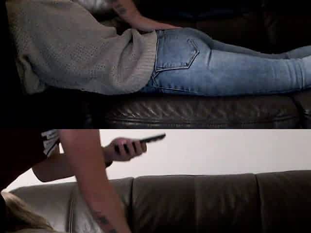 Ass and Pussy Massage Through Jeans on Couch