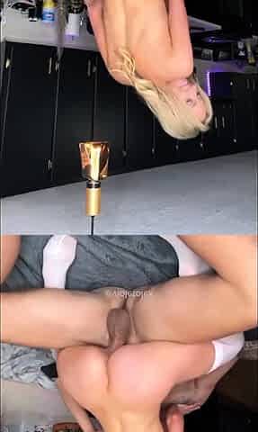 Petite Fit Blonde Rides BF's Cock