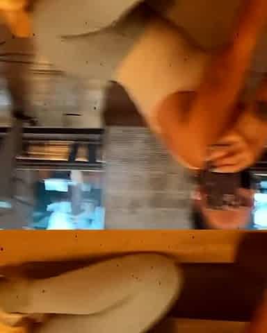 Busty curly brunette with big boobs fucks on couch