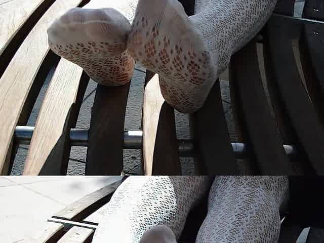 Mistresse legs in white tights outdoor