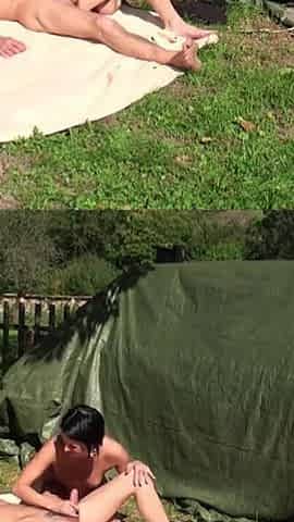 Dogging position pussy fucking in the garden