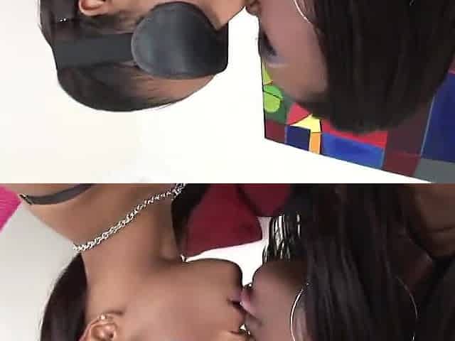 Hawt ebony lesbian babes in a threeway having joy
