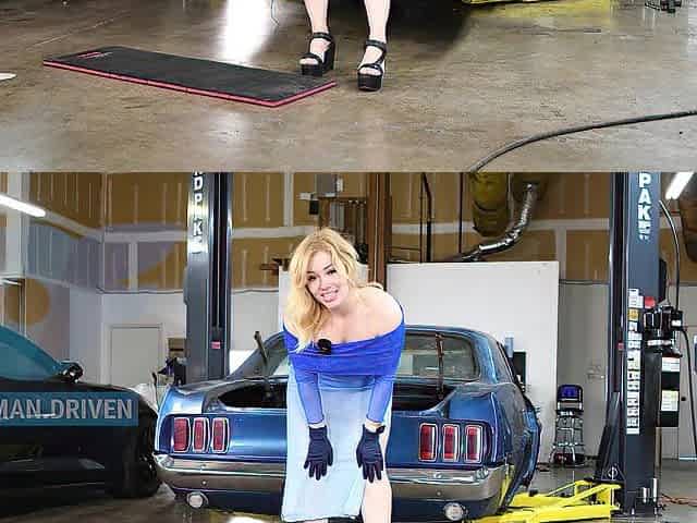 ASMR: Breasty Golden-haired Checks Car in Transparent Costume showing her BUTT